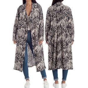 Avec Les Fille Zebra Print Oversize Linen Blend Duster Coat S
